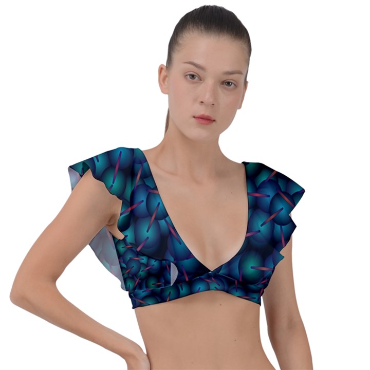 Background Abstract Textile Design Plunge Frill Sleeve Bikini Top