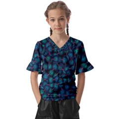 Background Abstract Textile Design Kids  V-neck Horn Sleeve Blouse by Ravend