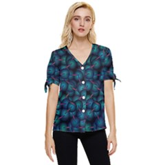 Background Abstract Textile Design Bow Sleeve Button Up Top by Ravend