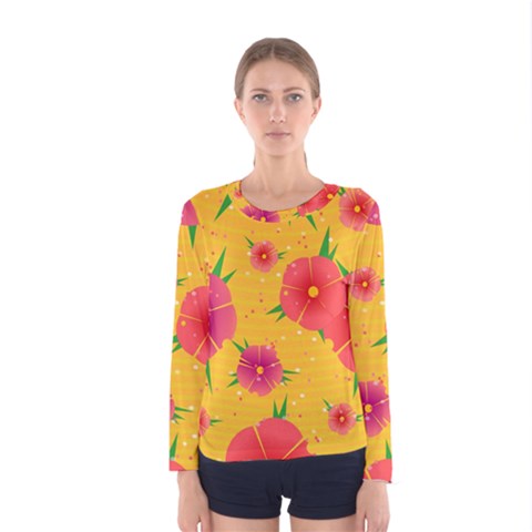 Background Flowers Floral Pattern Women s Long Sleeve Tee by Ravend