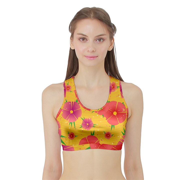 Background Flowers Floral Pattern Sports Bra with Border