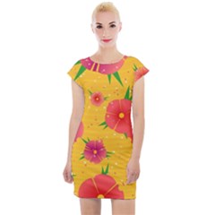 Background Flowers Floral Pattern Cap Sleeve Bodycon Dress by Ravend