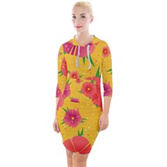 Background Flowers Floral Pattern Quarter Sleeve Hood Bodycon Dress by Ravend