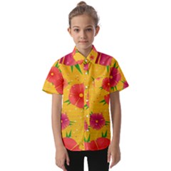 Background Flowers Floral Pattern Kids  Short Sleeve Shirt by Ravend