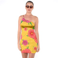 Background Flowers Floral Pattern One Soulder Bodycon Dress by Ravend