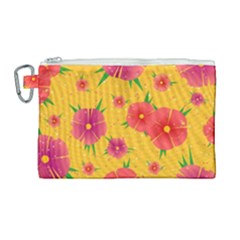 Background Flowers Floral Pattern Canvas Cosmetic Bag (large) by Ravend