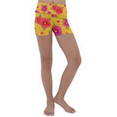 Background Flowers Floral Pattern Kids  Lightweight Velour Yoga Shorts by Ravend