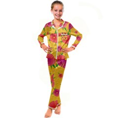 Background Flowers Floral Pattern Kid s Satin Long Sleeve Pajamas Set by Ravend