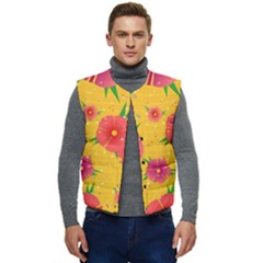 Background Flowers Floral Pattern Men s Short Button Up Puffer Vest	 by Ravend