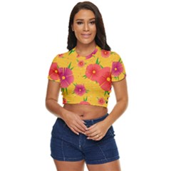 Background Flowers Floral Pattern Side Button Cropped Tee by Ravend