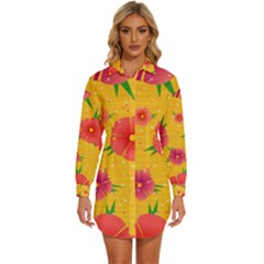 Background Flowers Floral Pattern Womens Long Sleeve Shirt Dress