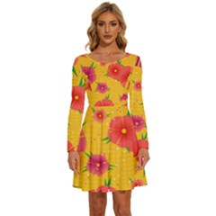 Background Flowers Floral Pattern Long Sleeve Wide Neck Velour Dress by Ravend