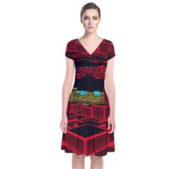 3d Abstract Model Texture Short Sleeve Front Wrap Dress by Ravend