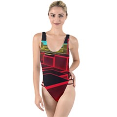 3d Abstract Model Texture High Leg Strappy Swimsuit by Ravend