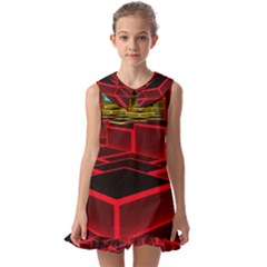 3d Abstract Model Texture Kids  Pilgrim Collar Ruffle Hem Dress