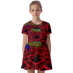 3d Abstract Model Texture Kids  Short Sleeve Pinafore Style Dress