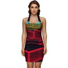 3d Abstract Model Texture Sleeveless Wide Square Neckline Ruched Bodycon Dress