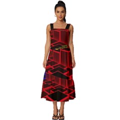 3d Abstract Model Texture Square Neckline Tiered Midi Dress