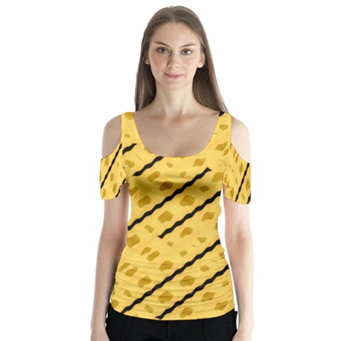 Background Yellow Background Butterfly Sleeve Cutout Tee  by Ravend