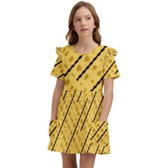 Background Yellow Background Kids  Frilly Sleeves Pocket Dress by Ravend