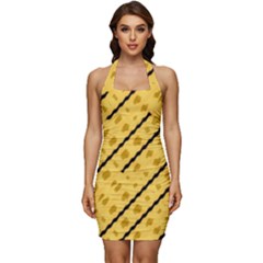 Background Yellow Background Sleeveless Wide Square Neckline Ruched Bodycon Dress