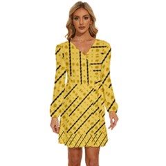 Background Yellow Background Long Sleeve Waist Tie Ruffle Velour Dress