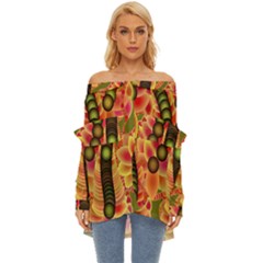 Abstract Background Digital Green Off Shoulder Chiffon Pocket Shirt by Ravend