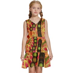 Abstract Background Digital Green Kids  Sleeveless Tiered Mini Dress by Ravend