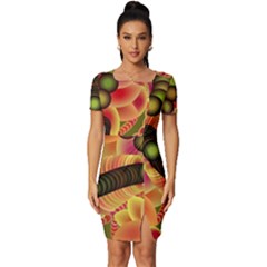 Abstract Background Digital Green Fitted Knot Split End Bodycon Dress