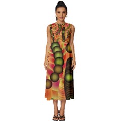 Abstract Background Digital Green Sleeveless Round Neck Midi Dress