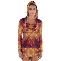 Fractal Abstract Artistic Long Sleeve Hooded T-shirt by Ravend