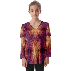 Fractal Abstract Artistic Kids  V Neck Casual Top