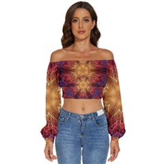 Fractal Abstract Artistic Long Sleeve Crinkled Weave Crop Top