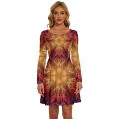 Fractal Abstract Artistic Long Sleeve Wide Neck Velour Dress by Ravend