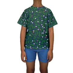 Leaves Flowers Green Background Nature Kids  Short Sleeve Swimwear by Ravend