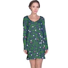 Leaves Flowers Green Background Nature Long Sleeve Nightdress by Ravend