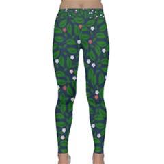 Leaves Flowers Green Background Nature Classic Yoga Leggings by Ravend