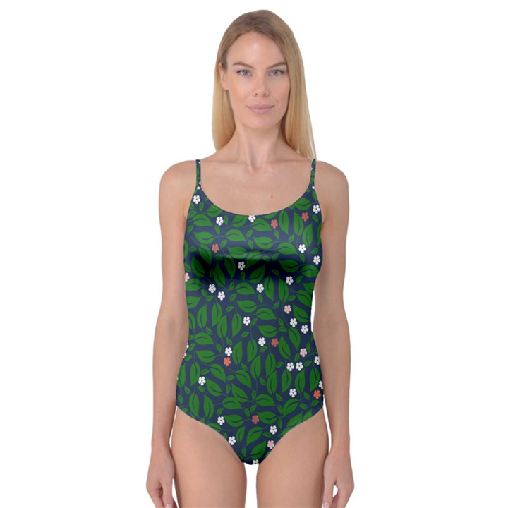 Leaves Flowers Green Background Nature Camisole Leotard 