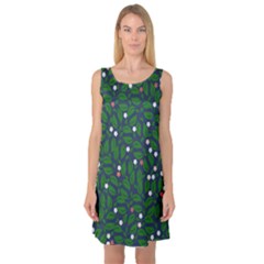 Leaves Flowers Green Background Nature Sleeveless Satin Nightdress by Ravend