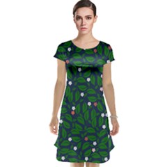 Leaves Flowers Green Background Nature Cap Sleeve Nightdress by Ravend