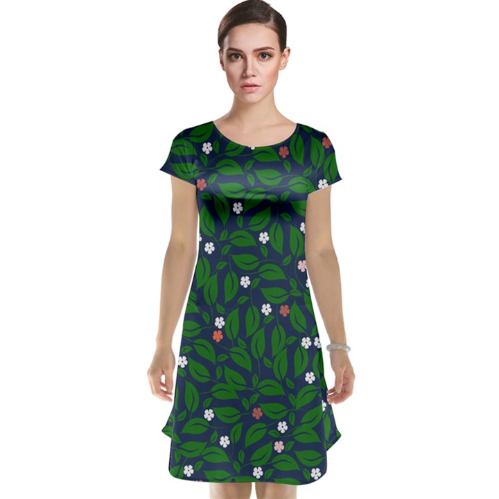 Leaves Flowers Green Background Nature Cap Sleeve Nightdress