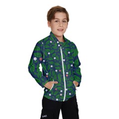 Leaves Flowers Green Background Nature Kids  Windbreaker by Ravend