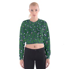 Leaves Flowers Green Background Nature Cropped Sweatshirt by Ravend