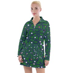 Leaves Flowers Green Background Nature Women s Long Sleeve Casual Dress by Ravend