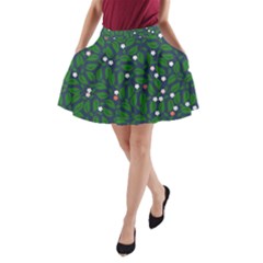 Leaves Flowers Green Background Nature A-line Pocket Skirt by Ravend