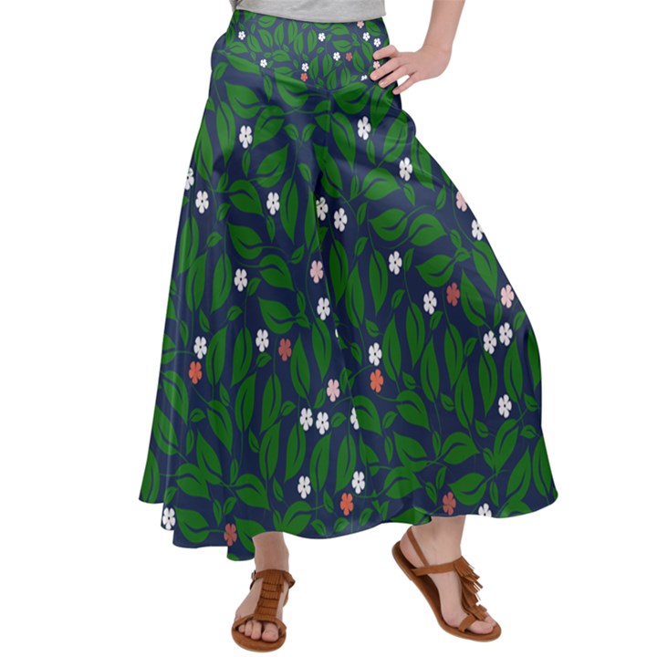 Leaves Flowers Green Background Nature Satin Palazzo Pants