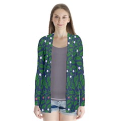 Leaves Flowers Green Background Nature Drape Collar Cardigan by Ravend