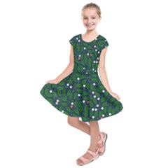 Leaves Flowers Green Background Nature Kids  Short Sleeve Dress by Ravend