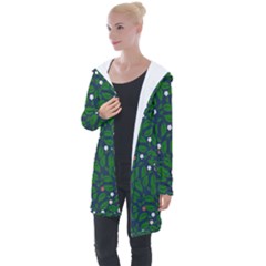 Leaves Flowers Green Background Nature Longline Hooded Cardigan by Ravend