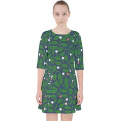 Leaves Flowers Green Background Nature Quarter Sleeve Pocket Dress by Ravend